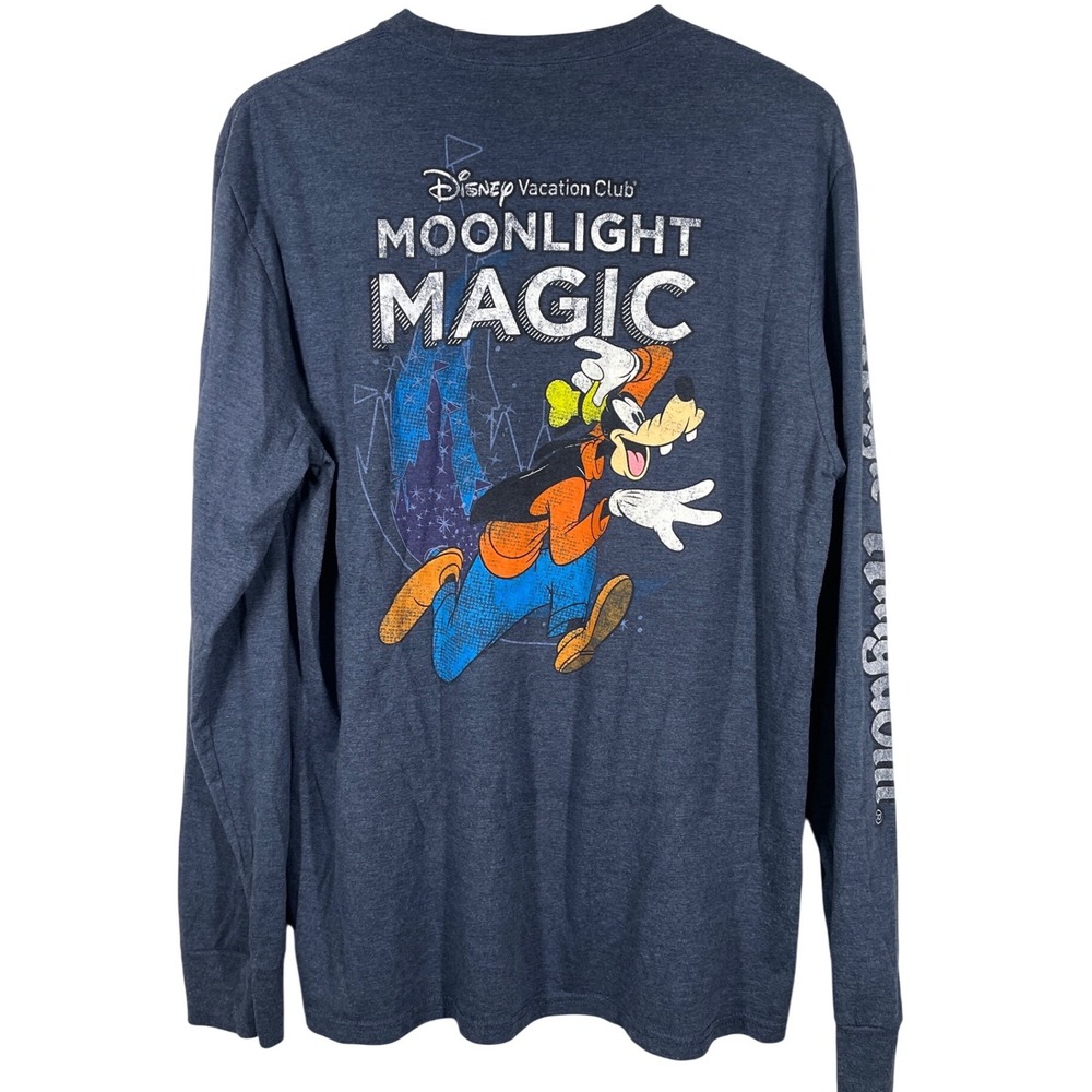 Disney Vacation Club Moonlight Magic Goofy Long Sleeve Shirt Mens L Blue Heather